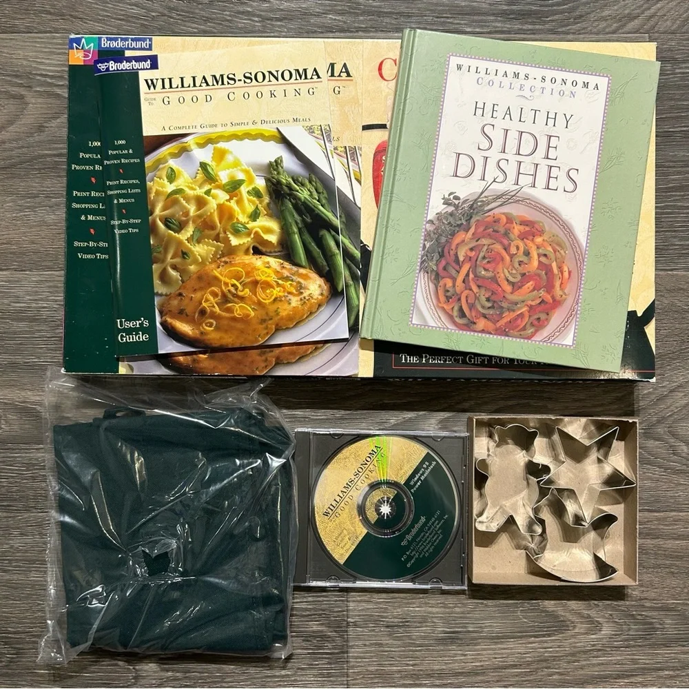 Williams Sonoma Culinary Gift Set Healthy Side Dishes Cookbook Apron 1996 In Box